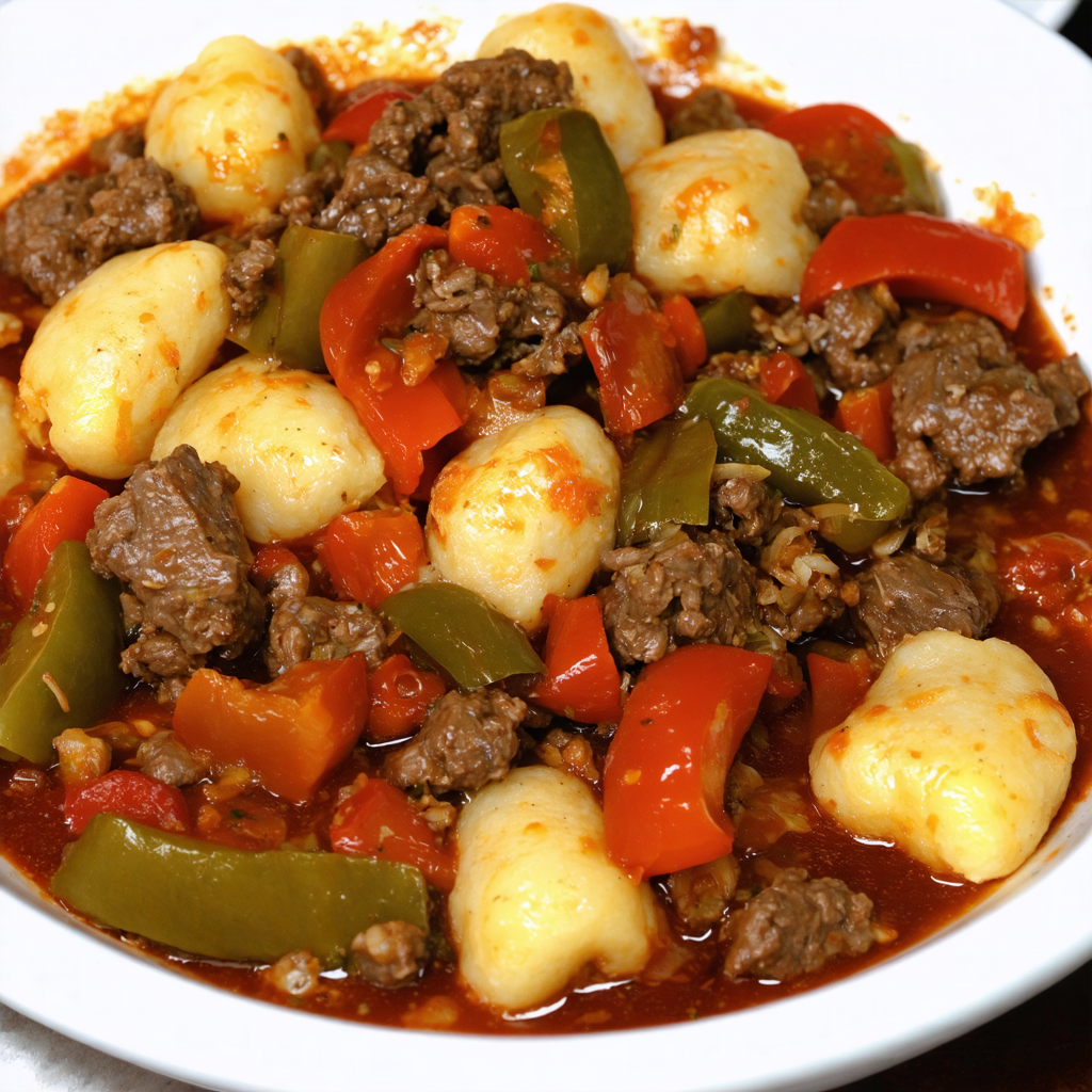 Calico Peppers, Beef, and Gnocchi