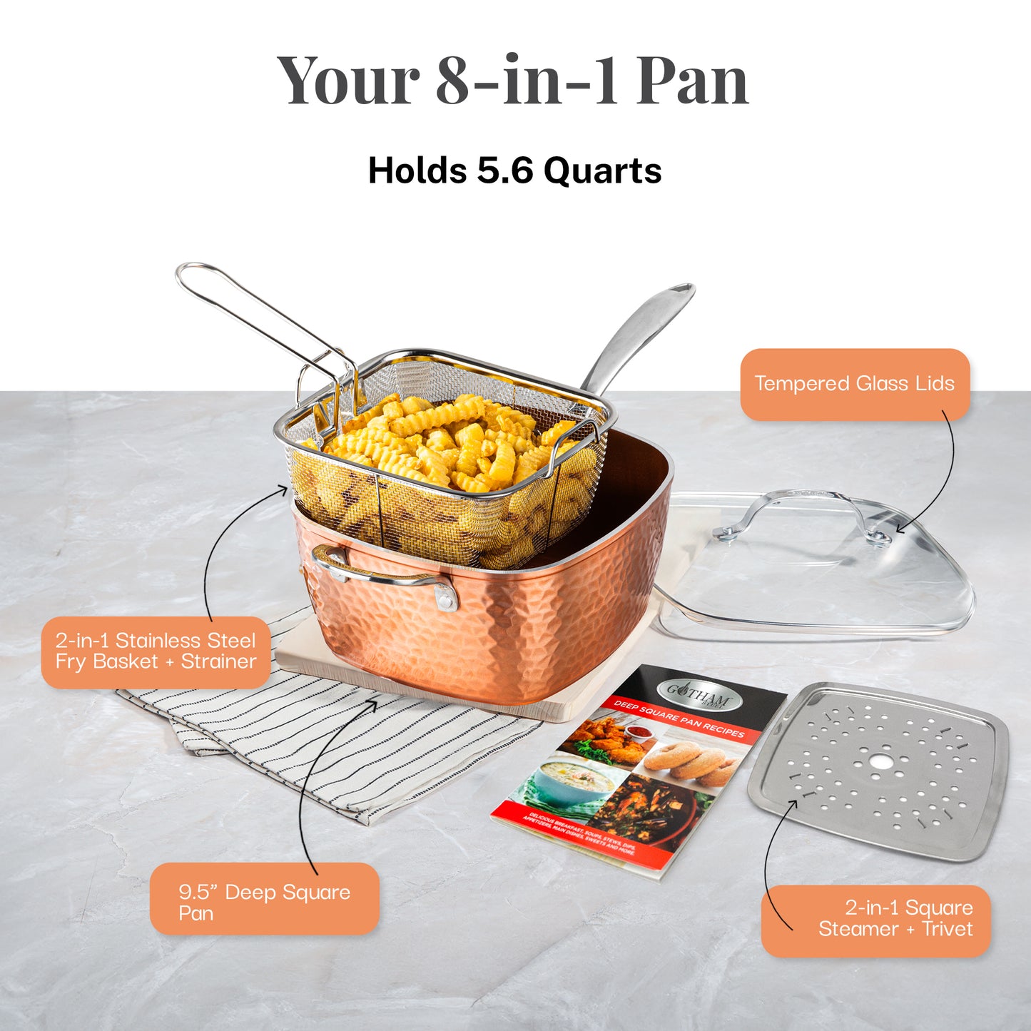 Hammered Copper Square Pan Set