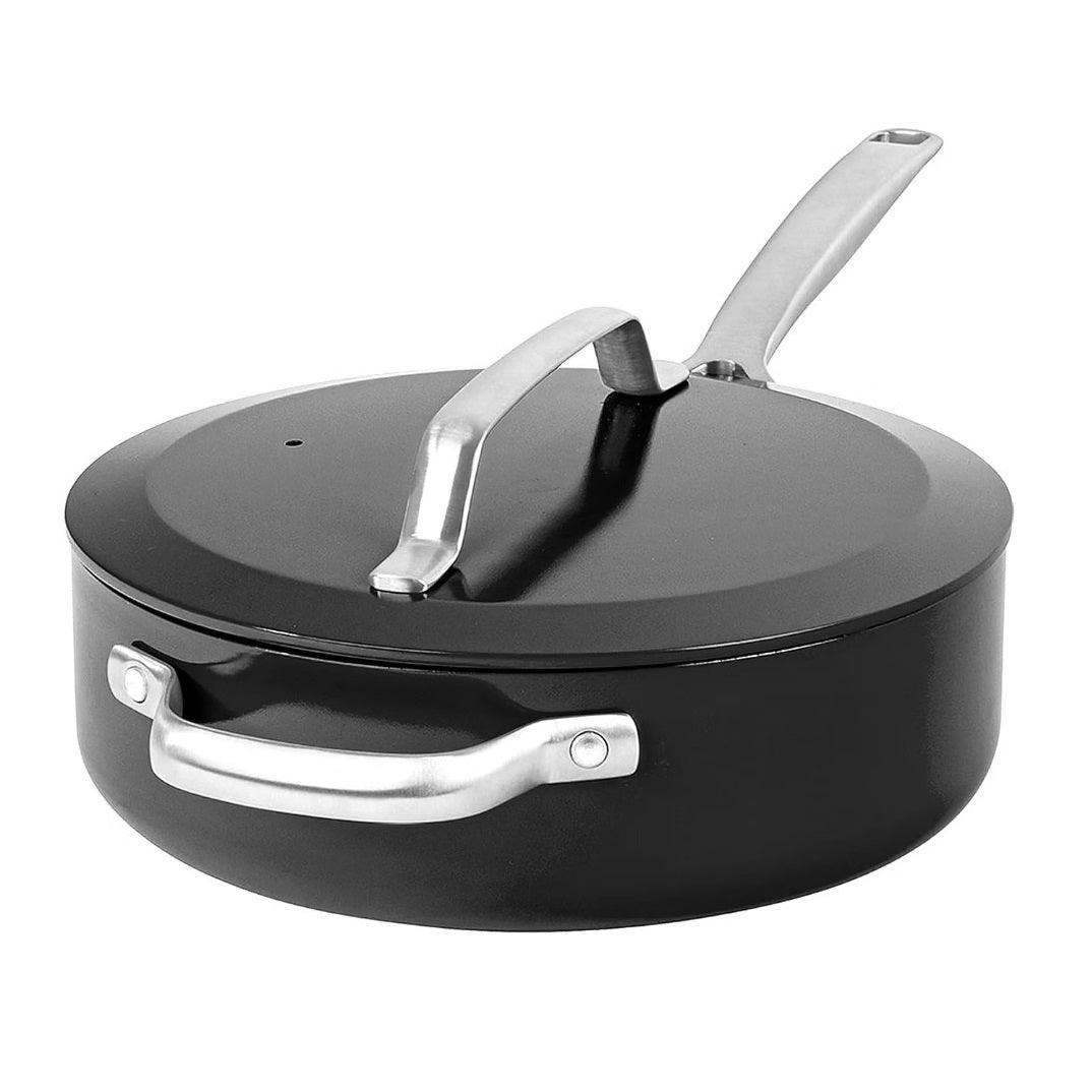 Modern Collection 4 Qt Saute Pan with Lid - Ceramic Cookware - Cool Touch Handles Available in Cream, Navy, & Black Finish