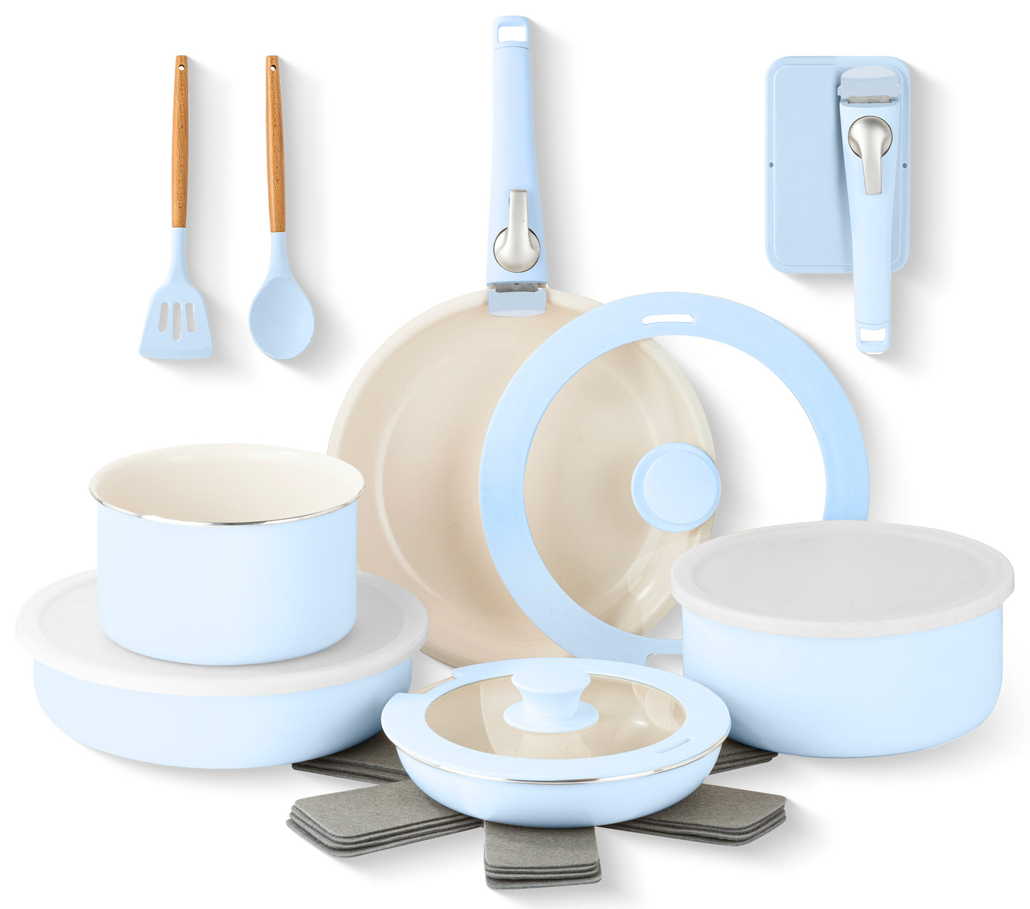 18-Piece Ceramic Cookware Set with Detachable Handle