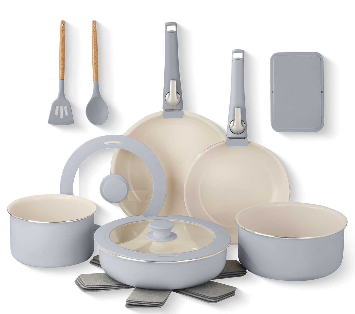 18-Piece Ceramic Cookware Set with Detachable Handle