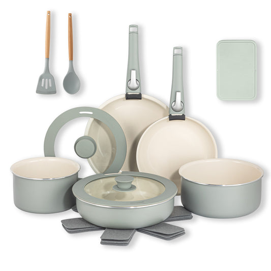 18-Piece Ceramic Cookware Set with Detachable Handle