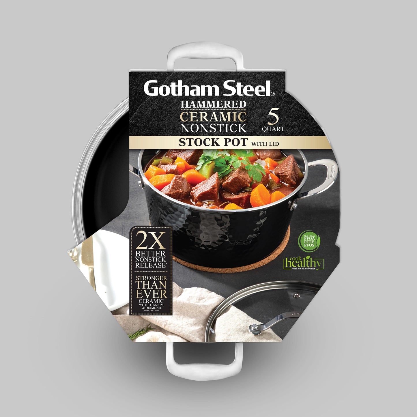 Gotham Steel Hammered 5 Qt Stock Pot with Lid - Black