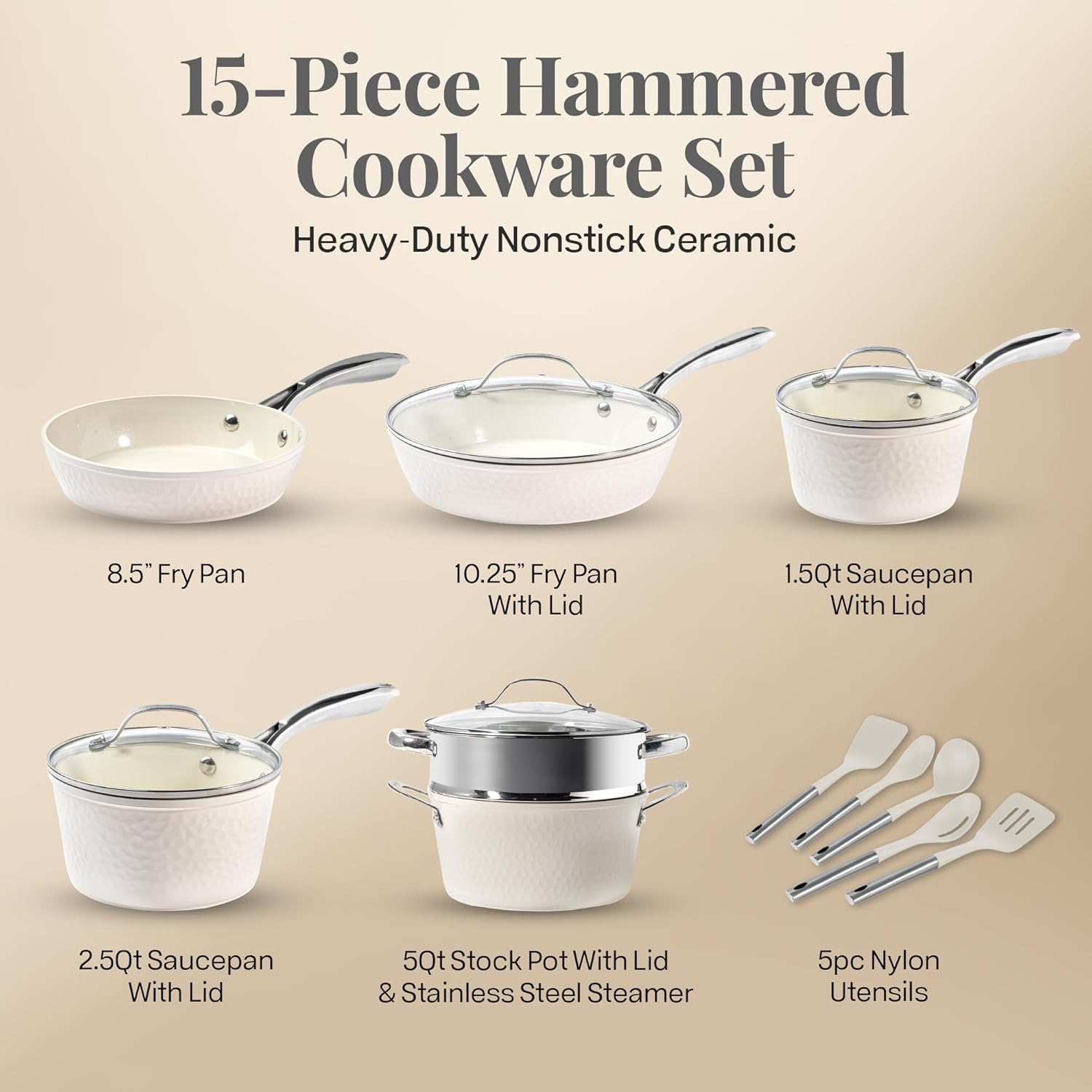 Hammered Cream Cookware Bundle