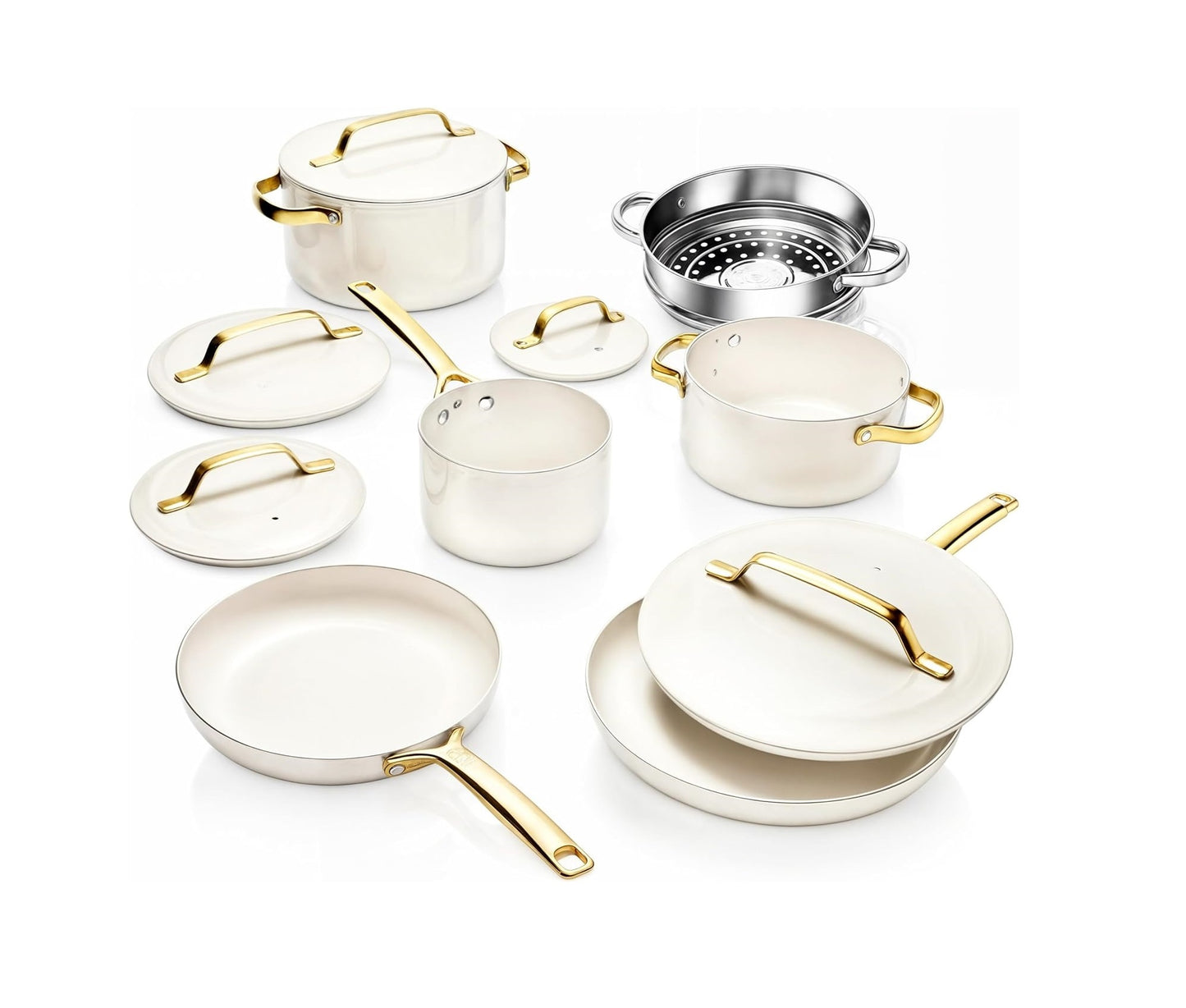 Gotham Steel Modern Collection - Ceramic Cookware - Pots, Pans, Cool Touch Handles Available in Cream, Navy, Sage & Black Finish