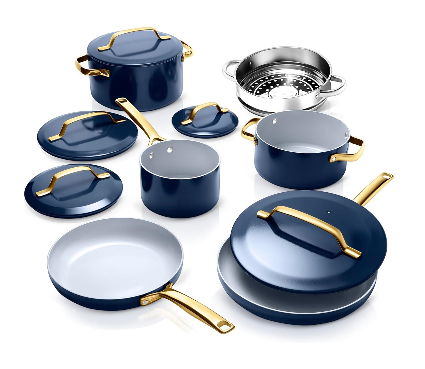 Gotham Steel Modern Collection - Ceramic Cookware - Pots, Pans, Cool Touch Handles Available in Cream, Navy, Sage & Black Finish