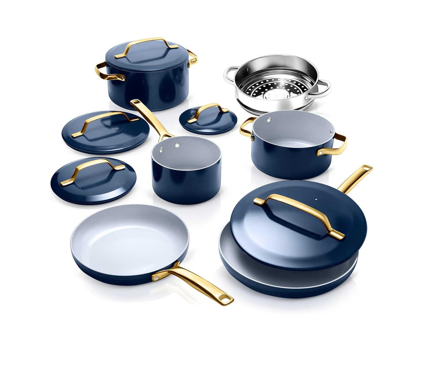 Gotham Steel Modern Collection - Ceramic Cookware - Pots, Pans, Cool Touch Handles Available in Cream, Navy, Sage & Black Finish