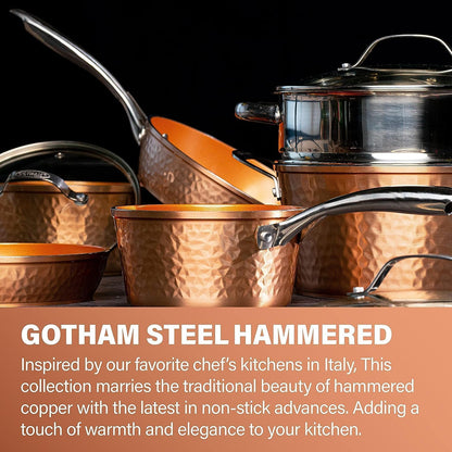 Gotham Steel Copper Hammered 15 Piece Cookware & Utensil Set