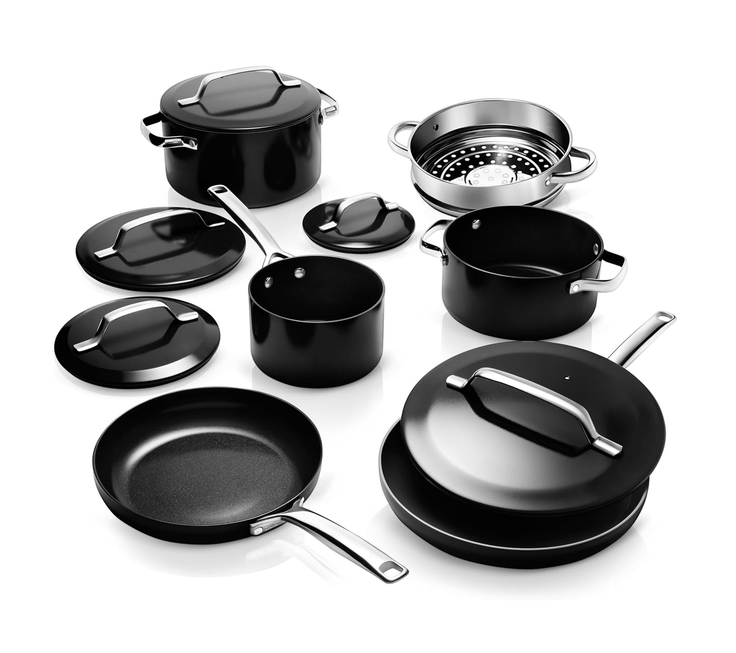 Gotham Steel Modern Collection - Ceramic Cookware - Pots, Pans, Cool Touch Handles Available in Cream, Navy, Sage & Black Finish