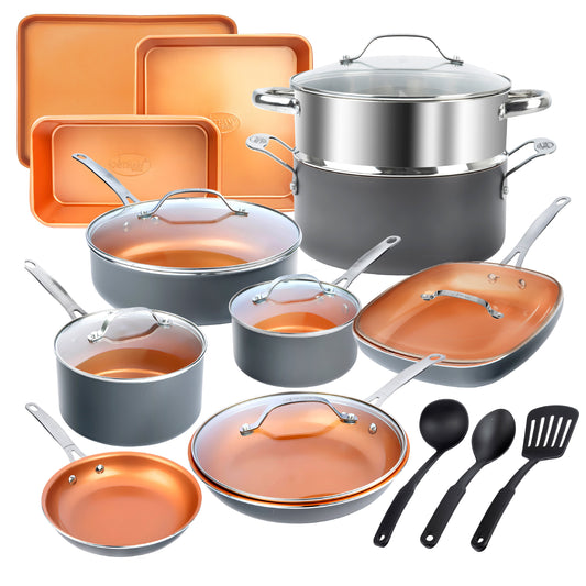 Gotham Steel 20-Piece KITCHEN BUNDLE - Ceramic Nonstick Cookware Set with Utensil Set, Bakeware, Pots and Pans, Frying Pan, Stock Pot, Steamer, Lids Included