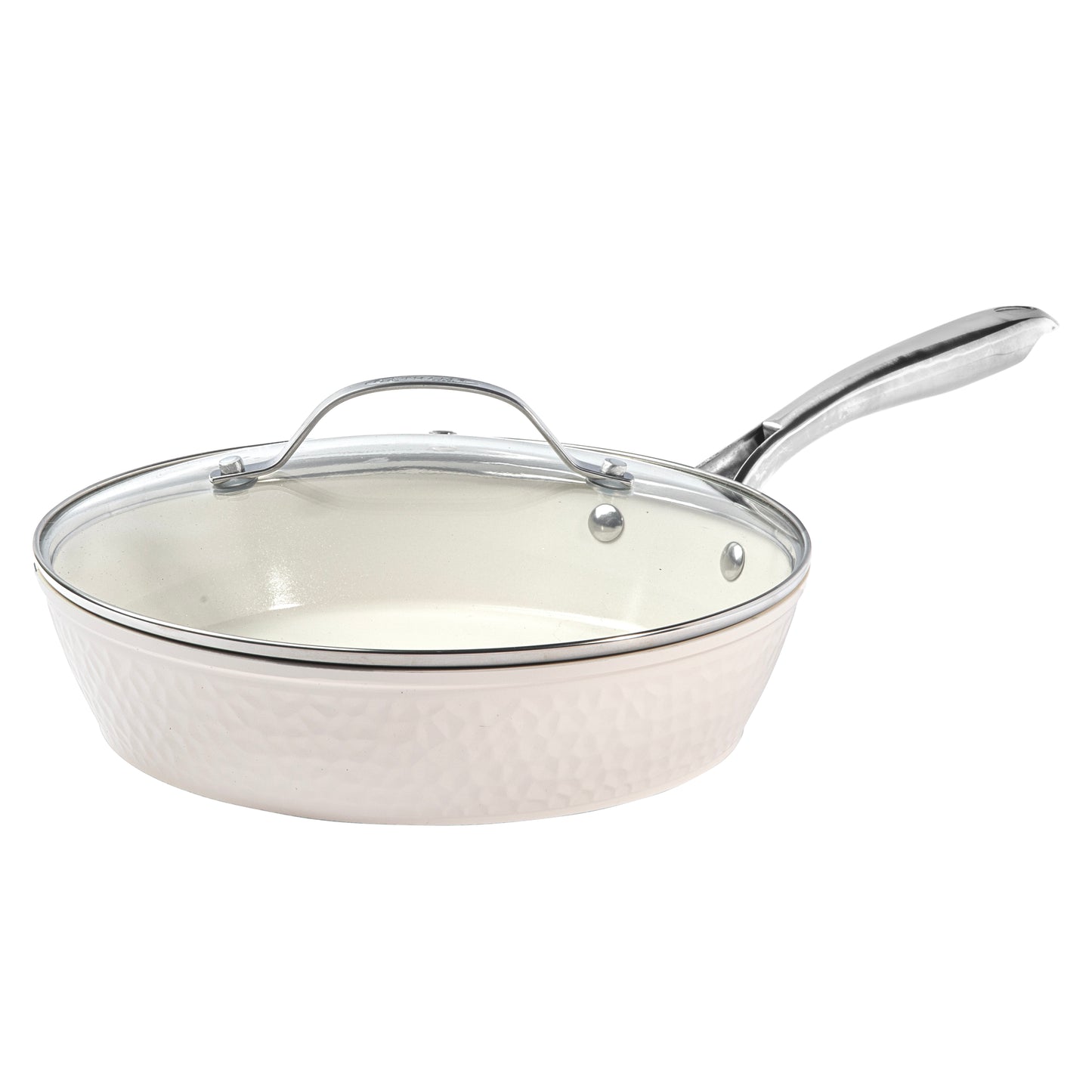 Hammered Cream Fry Pan with Lid