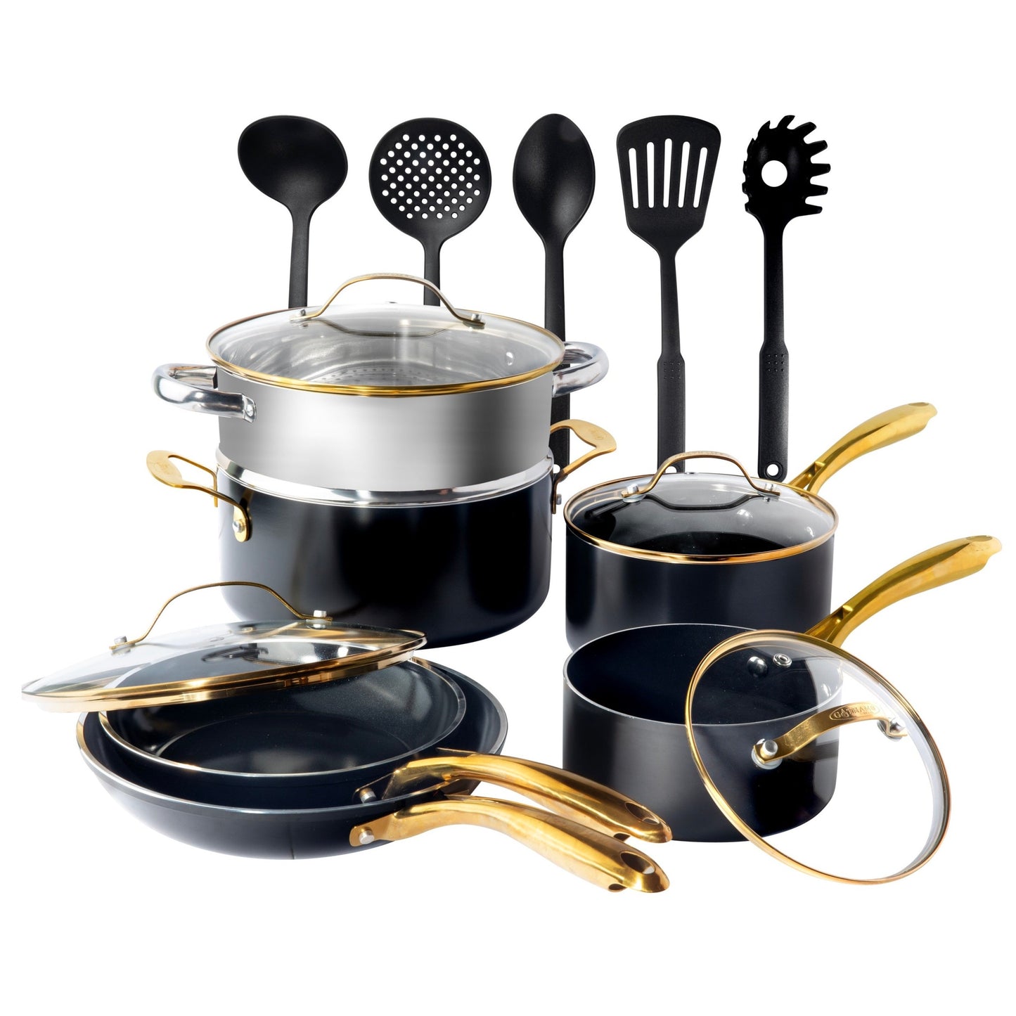 Gotham Steel Natural Collection 15pc Ceramic Cookware Set - Non-Stick Pots and Pans with Lids, Steamer, Nylon Utensils, Cool Touch Handles, Oven Safe, Dishwasher Safe