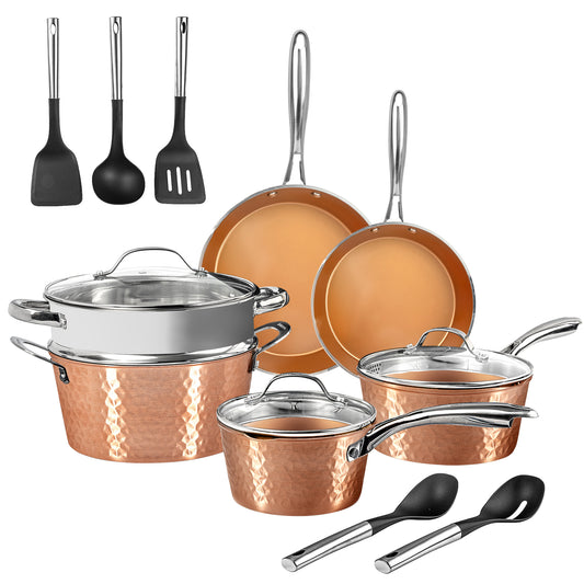 Gotham Steel Copper Hammered 15 Piece Cookware & Utensil Set