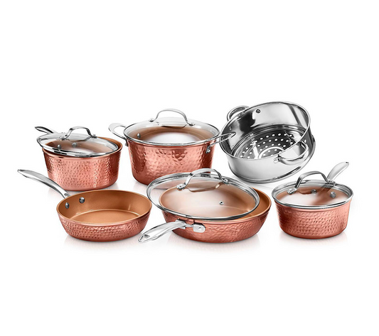 Gotham Steel Hammered Copper 10-Piece Ceramic Non Stick Aluminum Cookware Set