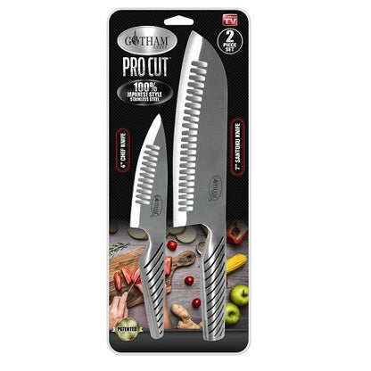 Pro Cut Knife Set – Japanese Style Stainless Steel Super Sharp Knife Set – 2 Pack Includes 7” Santoku Knife and 4” Chef’s Knife