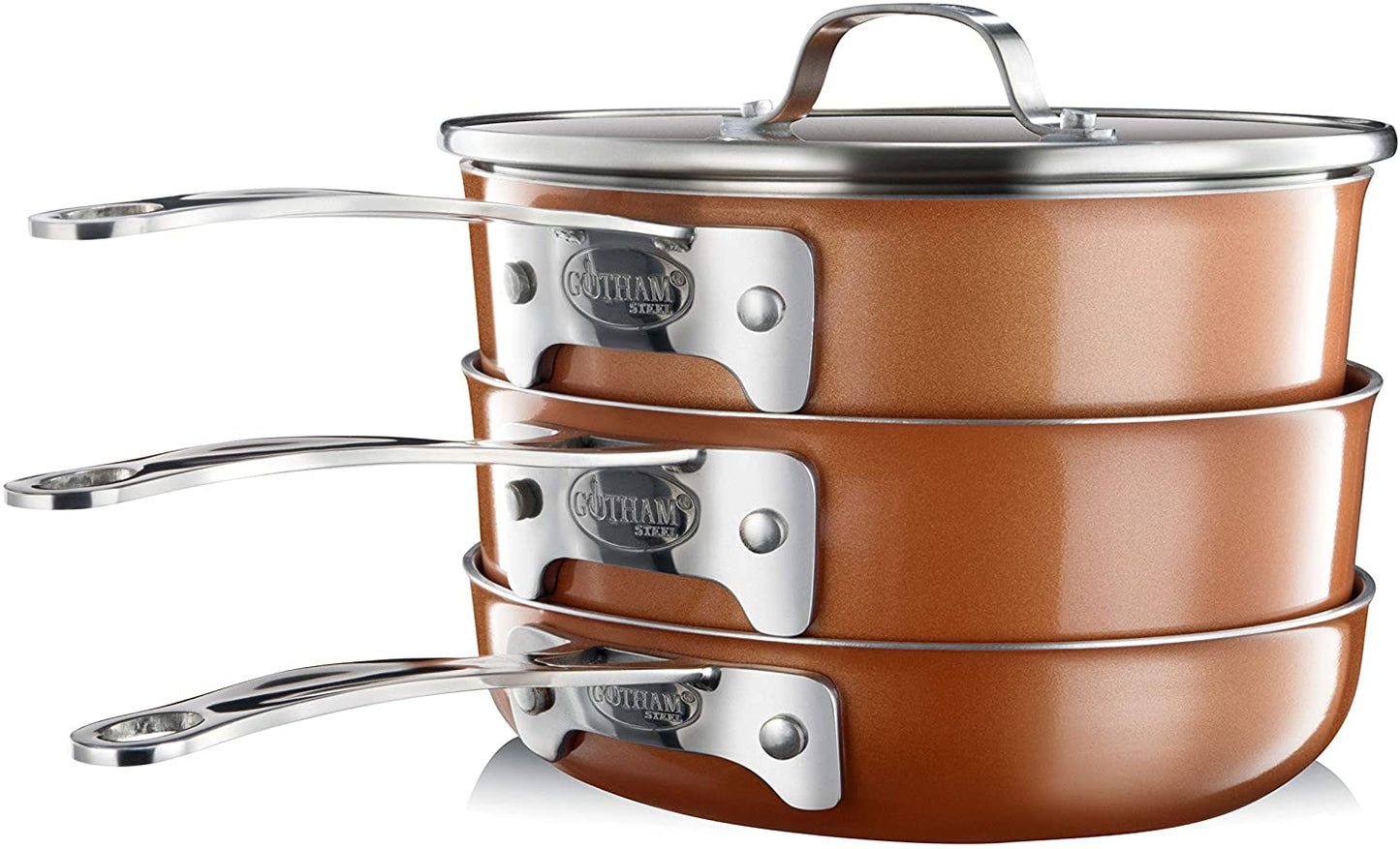 Gotham Steel Stackmaster 8-Piece Stackable Cookware Set - Fry Pans, Sauce Pot, Saute Pan, Crockpot and Lids