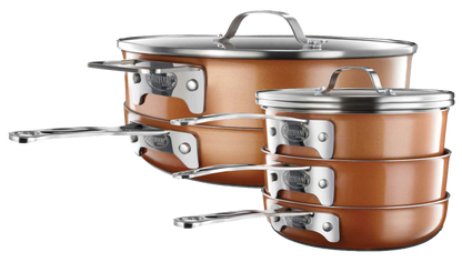 Gotham Steel Stackmaster 8-Piece Stackable Cookware Set - Fry Pans, Sauce Pot, Saute Pan, Crockpot and Lids