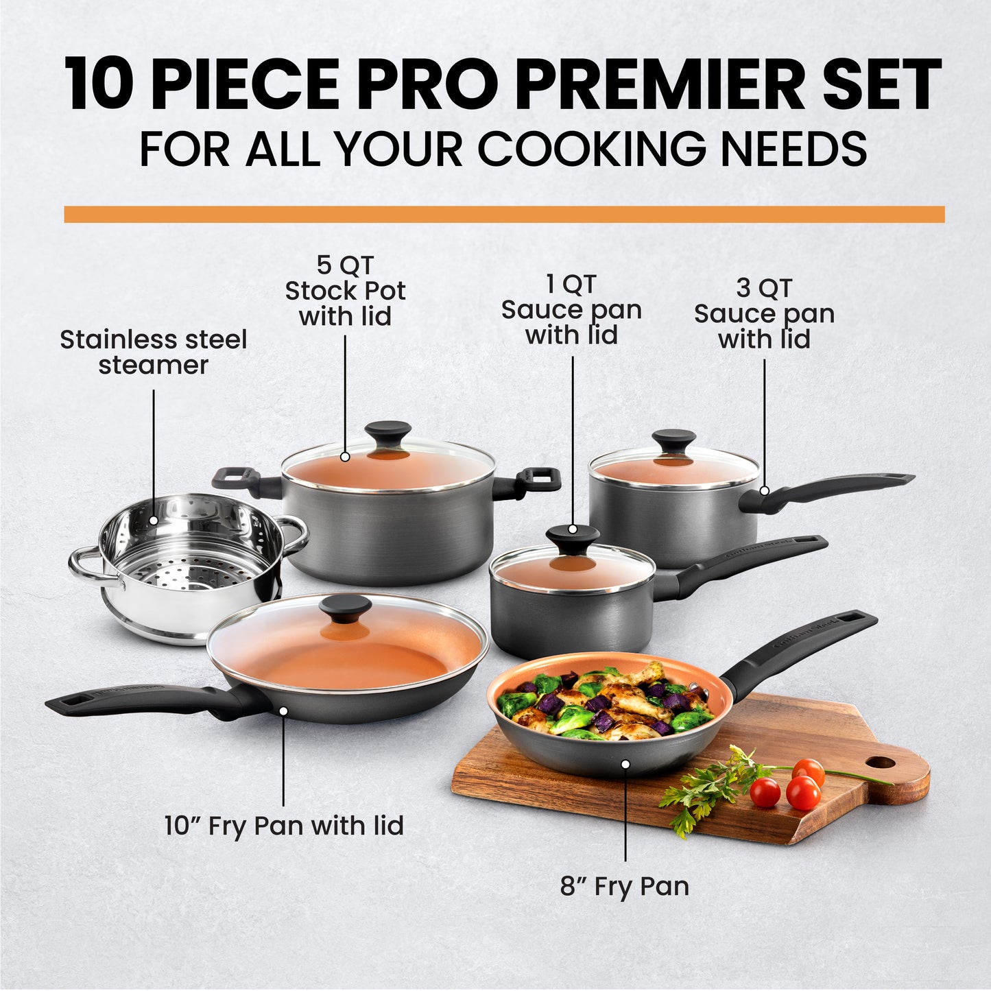 Gotham Steel 10-Piece Hard Anodized Pro Premiere Cookware Set