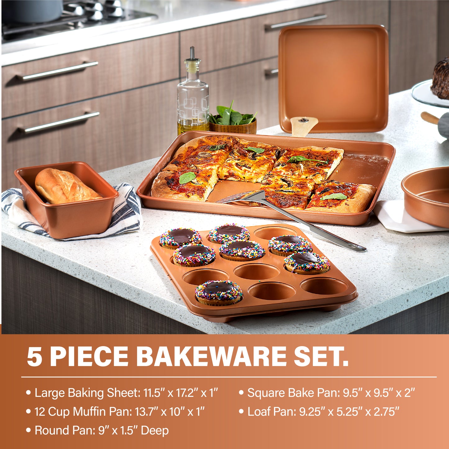 Gotham Steel Hammered Copper 20-Piece Ceramic Kitchen in a Box Aluminum Cook, Bake, Steam & Fry Set