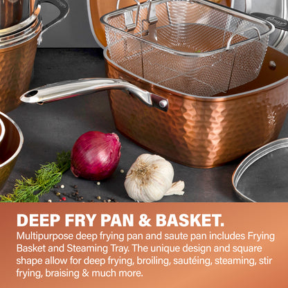 Gotham Steel Hammered Copper 20-Piece Ceramic Kitchen in a Box Aluminum Cook, Bake, Steam & Fry Set