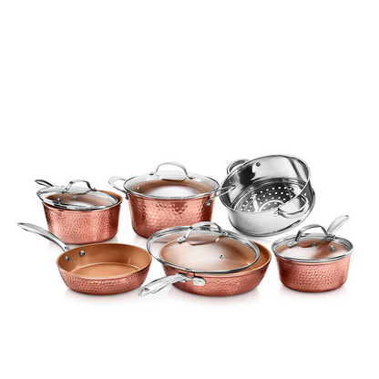 Gotham Steel Hammered Copper 10-Piece Ceramic Non Stick Aluminum Cookware Set